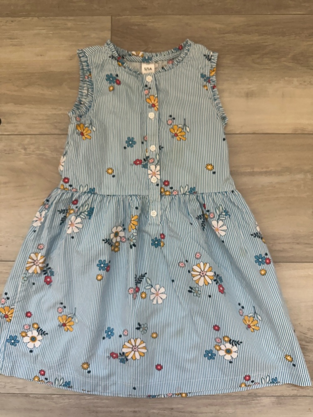 Carter Kids size 5 Light Blue Striped Floral Button-Front Dress
